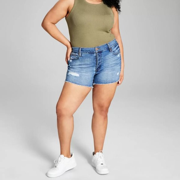 And Now This Pants - And Now This Trendy Plus Size Distressed High-Rise Denim Shorts - Cali